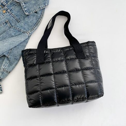 Women's Large Padded Tote Bag - Winter Casual, Lightweight & Spacious with Zipper Closure, Durable Polyester, Coffee & Black in Saudi Arabia