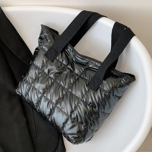 Women's Large Padded Tote Bag - Winter Casual, Lightweight & Spacious with Zipper Closure, Durable Polyester, Coffee & Black in Saudi Arabia