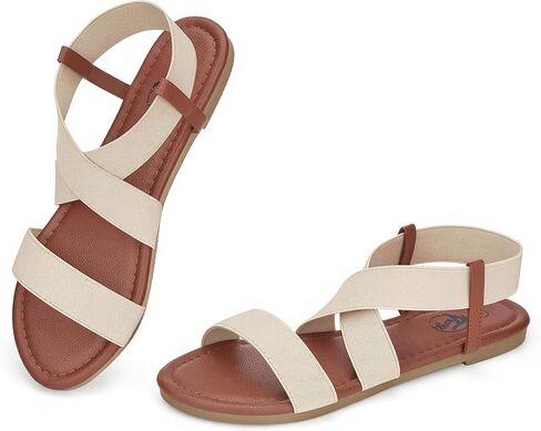 Trary Women's Flat Sandals, Comfortable Elastic Strappy Sandals, Round Toe Summer Slides for Walking, Beach & Travel in Kuwait