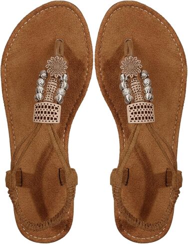 صنادل نسائية من OYOANGLE مطرزة بالزهور، أحذية Boho Flip Flops للشاطئ، أحذية مسطحة بحزام كاحل مرن in Kuwait