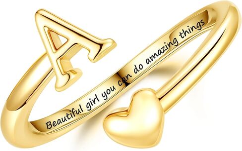 Turandoss Easter Gifts for Teen Girl Kids Gifts - Gold Rings for Kids, 14K Gold Plated Initial Rings for Non Tarnish Letter A- Z Dainty Heart Ring Adjustable Ring Personalized Jewelry in Saudi Arabia