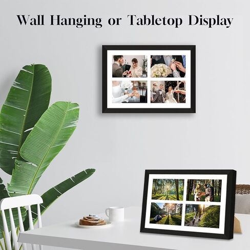 4"x6" Wood Photo Collage Frame 5 Openings, 11"x14" Multi Picture Frame Collage Wall Decor, Brushed Black Frame with White Mat, Solid Pine Wood in Saudi Arabia