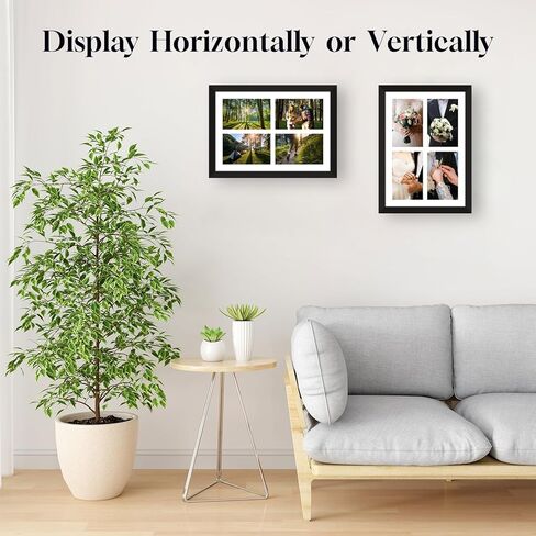 4"x6" Wood Photo Collage Frame 5 Openings, 11"x14" Multi Picture Frame Collage Wall Decor, Brushed Black Frame with White Mat, Solid Pine Wood in Saudi Arabia