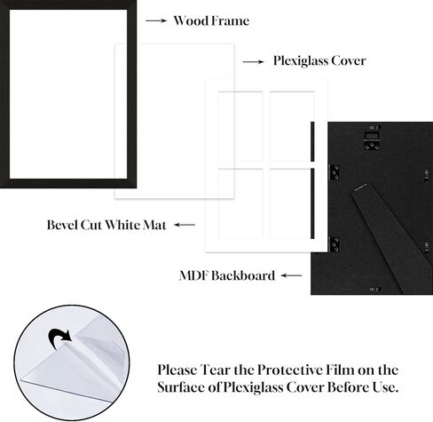 4"x6" Wood Photo Collage Frame 5 Openings, 11"x14" Multi Picture Frame Collage Wall Decor, Brushed Black Frame with White Mat, Solid Pine Wood in Saudi Arabia