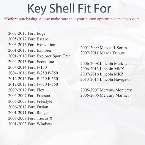 استبدال حافظة Key Fob Shell لسيارة Ford F150 F250 F350 Edge Explorer Expedition Escape Flex Ranger 2008 2009 2010 2011 2012 2013 2014 دخول بدون مفتاح CWTWB1U793 3 أزرار مع سلسلة مفاتيح in Saudi Arabia