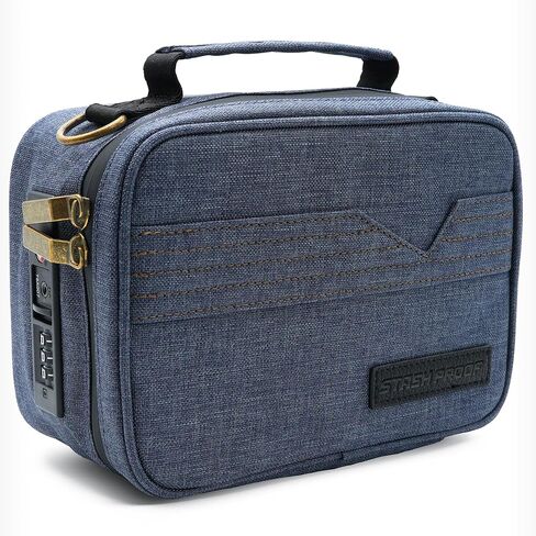 Storage Case with TSA Combination Portable Lock Bag, Carbon Lined Medicine Lockable Box, Travel Pack & Home Secured odor-resistant Organizer Divider Jars Accessories, Removable Tray (Blue) in Kuwait