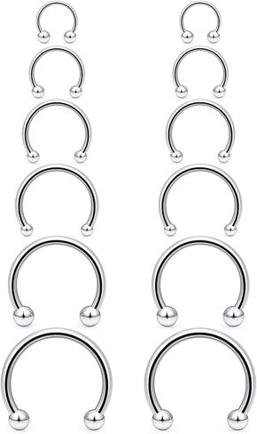 Lcolyoli 16G Septum Rings Variety of Sizes Horseshoe Ring Surgical Steel Nose Septum Jewelry Hoop Eyebrow Smiley Lip Rings Daith Earring Piercing Jewelry for Women Men DIA.6/8/10/12/14/16MM in Saudi Arabia