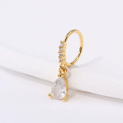 20G CZ Teardrop Dangle Nose Rings for Women 14K Gold Plated Surgical Steel Cubic Zirconia Dangling Hoop Nose Ring Nose Nostril Piercing Jewelry in Saudi Arabia