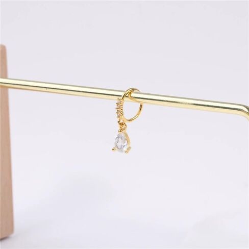 20G CZ Teardrop Dangle Nose Rings for Women 14K Gold Plated Surgical Steel Cubic Zirconia Dangling Hoop Nose Ring Nose Nostril Piercing Jewelry in Saudi Arabia