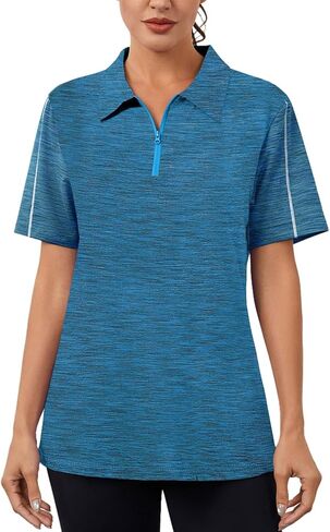 Womens Golf Polo Shirt 1/4 Zip Up Short Sleeve Lightweight Quick Dry Collared Tennis Gym Tops in Saudi Arabia