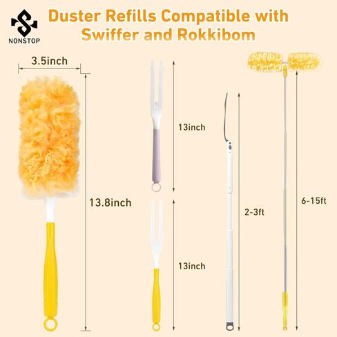 طقم منفضة غبار 360 درجة من نونستوب، 25 قطعة ومقبض واحد، عبوات منفضة متعددة الأسطح مع 4X ألياف دقيقة. مجموعة منفضة غبار فعالة لتنظيف شعر الحيوانات الأليفة والمنزل والأثاث المكتبي والشاشة والمزيد in Kuwait