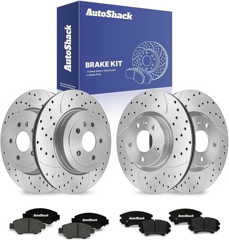 استبدال وسادات الفرامل السيراميكية الأمامية والخلفية المحفورة والخلفية من AutoShack لـ 2010-2015 شيفروليه كامارو 3.6L V6 RWD E-Coated 12-PC طقم فرامل ShadowGuard in Kuwait