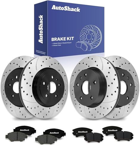 AutoShack Front & Rear Drilled & Slotted Brake Rotors Ceramic Brake Pads Replacement for 2010-2015 Chevrolet Camaro 3.6L V6 RWD E-Coated 12-PC Brake Kit ShadowGuard in Saudi Arabia