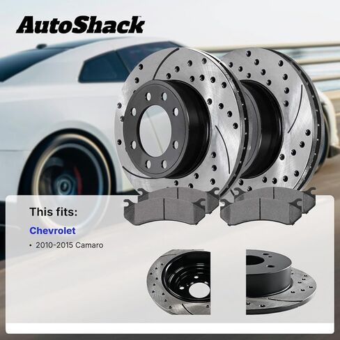 AutoShack Front & Rear Drilled & Slotted Brake Rotors Ceramic Brake Pads Replacement for 2010-2015 Chevrolet Camaro 3.6L V6 RWD E-Coated 12-PC Brake Kit ShadowGuard in Saudi Arabia