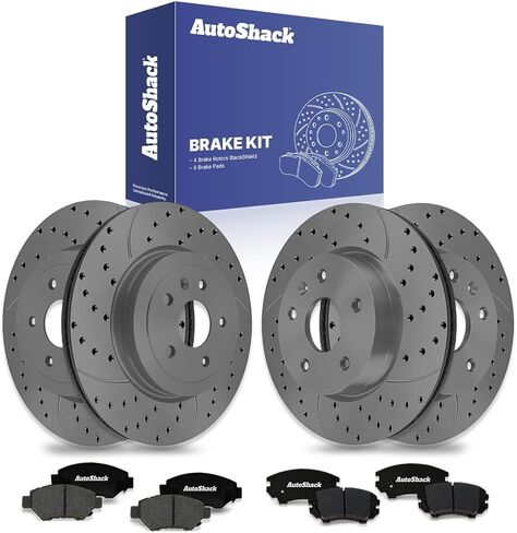 AutoShack Front & Rear Drilled & Slotted Brake Rotors Ceramic Brake Pads Replacement for 2010-2015 Chevrolet Camaro 3.6L V6 RWD E-Coated 12-PC Brake Kit ShadowGuard in Saudi Arabia