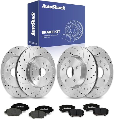 AutoShack Front & Rear Drilled & Slotted Brake Rotors Ceramic Brake Pads Replacement for 2010-2015 Chevrolet Camaro 3.6L V6 RWD E-Coated 12-PC Brake Kit ShadowGuard in Saudi Arabia