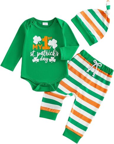 Newborn Baby Boy Clothes Long Sleeve Letter Tractor Print Romper and Pants with Hat Coming Home Outfit 3Pcs in Kuwait