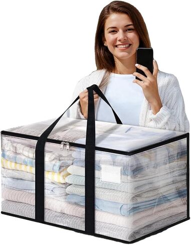 1pack Large Transparent Clothes Storage Bags with Lids & Zips - Heavy Duty Packing Bags for Moving, Clothes & Bedding Storage in Saudi Arabia