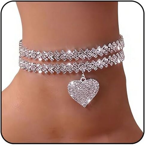 Sora Tuki Ankle Bracelets for Women Waterproof Butterfly Heart Cross Anklets for Women Tennis Rhinestone Anklet Bracelet Large Plus Size Anklets Big Ankle Beach Summer Foot Jewelry in Saudi Arabia