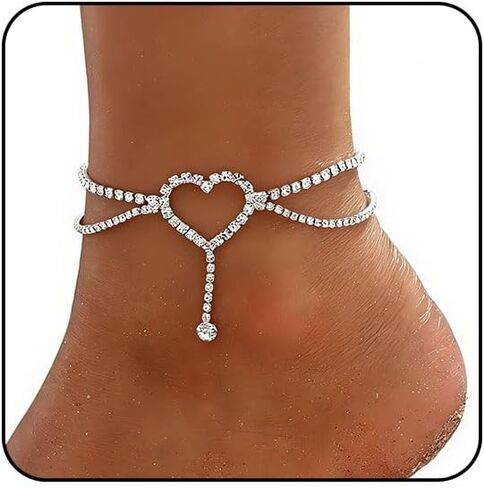Sora Tuki Ankle Bracelets for Women Waterproof Butterfly Heart Cross Anklets for Women Tennis Rhinestone Anklet Bracelet Large Plus Size Anklets Big Ankle Beach Summer Foot Jewelry in Saudi Arabia