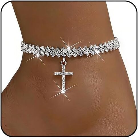 Sora Tuki Ankle Bracelets for Women Waterproof Butterfly Heart Cross Anklets for Women Tennis Rhinestone Anklet Bracelet Large Plus Size Anklets Big Ankle Beach Summer Foot Jewelry in Saudi Arabia