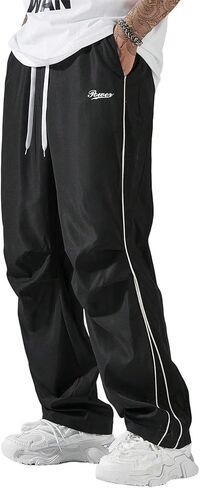 QJQ Men's Baggy Sweatpants Y2K Parachute Drawstring Wide Leg Pants Vintage Cargo Track Pants Casual Streetwear in Saudi Arabia