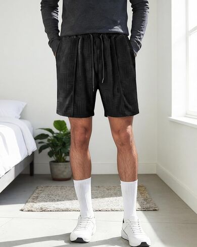 Men's Summer Towel Jacquard Shorts: Loose-Fit Breathable Sweat-Absorbent Fashion Sports Casual Short Pants in Saudi Arabia