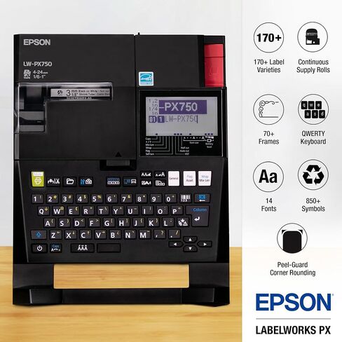 حزمة Epson LABELWORKSBonus - مجموعة صانع الملصقات الصناعية LW-PX750 - مجموعة كاملة مع ملحقات وخرطوشة شريط 224BWPX و224VTBWPX in Saudi Arabia