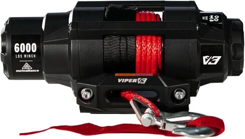 VIPER V3 6000lb UTV/ATV ونش من الدرجة العسكرية مع حبل صناعي أحمر بطول 40 قدمًا. لاسلكي وIP68 مقاوم للماء. شركة باورسبورتس الأمريكية. in Kuwait