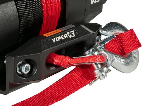 VIPER V3 6000lb UTV/ATV ونش من الدرجة العسكرية مع حبل صناعي أحمر بطول 40 قدمًا. لاسلكي وIP68 مقاوم للماء. شركة باورسبورتس الأمريكية. in Kuwait