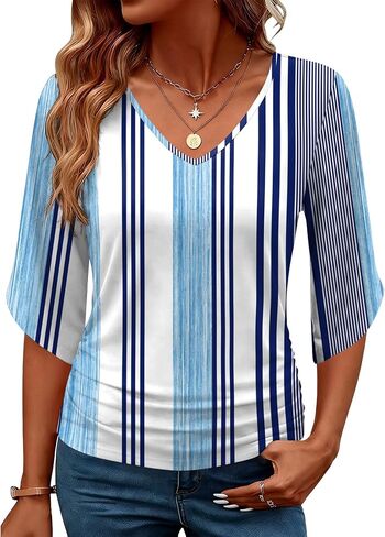 Micoson Womens 3/4 Sleeve Tops V Neck Spring Summer Shirts Beach Vacation Clothes Business Casual Outfits in Saudi Arabia