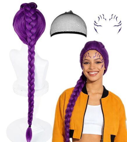 26 Inch Long Purple Clip Ins Braid Ponytail Extensions, Purple Braid Wig, Anime Cosplay Wigs For Halloween, Costume Accessories, Party, Cartoon Movie, Daily Use For Girls in Saudi Arabia