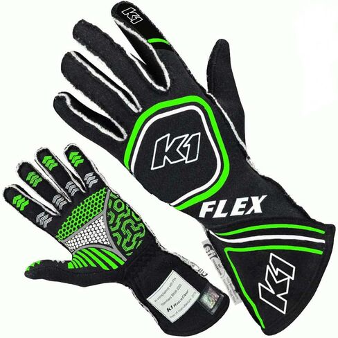 قفازات سباق السيارات K1 Flex للكبار Nomex® - SFI 3.3/5 - أسود، Flo Green - XL in Saudi Arabia