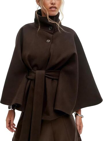 Womens Batwing Sleeve Poncho Peacoat Elegant Stand Collor Capes Jacket Cloak Fall Winter Shawl Outerwear in Saudi Arabia
