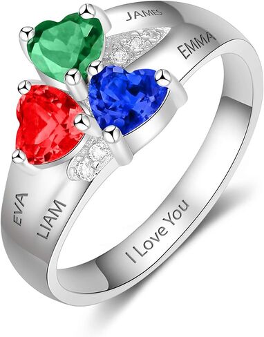 GLAMCARAT خاتم جوهرة الميلاد من الفضة الإسترليني المخصص بنقش مخصص مجوهرات راقية لخاتم الأمهات النساء in Kuwait