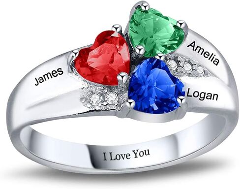 GLAMCARAT خاتم جوهرة الميلاد من الفضة الإسترليني المخصص بنقش مخصص مجوهرات راقية لخاتم الأمهات النساء in Kuwait