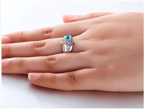 GLAMCARAT خاتم جوهرة الميلاد من الفضة الإسترليني المخصص بنقش مخصص مجوهرات راقية لخاتم الأمهات النساء in Kuwait