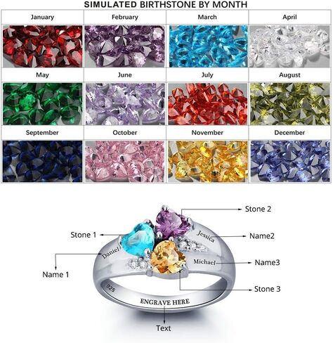 GLAMCARAT خاتم جوهرة الميلاد من الفضة الإسترليني المخصص بنقش مخصص مجوهرات راقية لخاتم الأمهات النساء in Kuwait