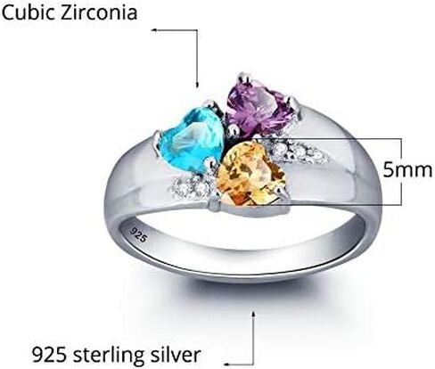 GLAMCARAT خاتم جوهرة الميلاد من الفضة الإسترليني المخصص بنقش مخصص مجوهرات راقية لخاتم الأمهات النساء in Kuwait