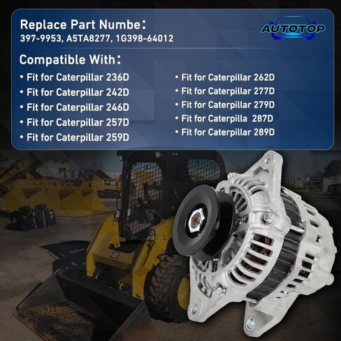 مولد كهربائي للخدمة الشاقة ومولد محمل انزلاقي FIT Caterpillar 236D 242D 246D 259D 262D 279D 289D - 12V 80A مع بكرة أخدود واحدة - استبدل 397-9953 A5TA8277 1G398-64012 (عبوة واحدة) in Saudi Arabia