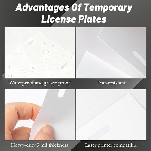 Homar 100 pcs Temporary License Plates for Car Dealers 8.5"X11" Blank License Plate Laser Printable Tear Resistant & Waterproof (1 Perf / 5 Mil) in Kuwait