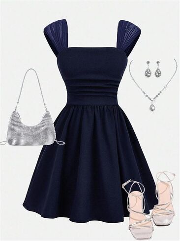 Milumia Girl's Square Neck Sleeveless Dress Ruched Ruffle Hem A Line Short Summer Dresses in Saudi Arabia
