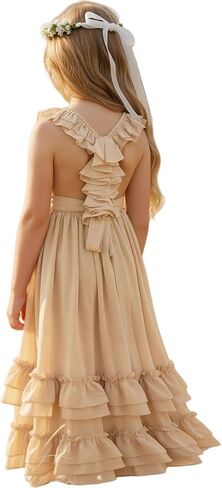 Boho Flower Girl Dress Chiffon Ruffle Backless Toddler Girls Dress for Beach Wedding Photoshoot in Saudi Arabia