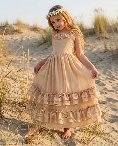 Boho Flower Girl Dress Chiffon Ruffle Backless Toddler Girls Dress for Beach Wedding Photoshoot in Saudi Arabia