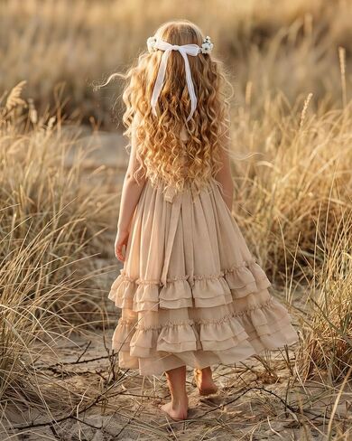 Boho Flower Girl Dress Chiffon Ruffle Backless Toddler Girls Dress for Beach Wedding Photoshoot in Saudi Arabia