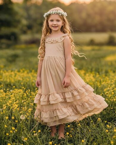 Boho Flower Girl Dress Chiffon Ruffle Backless Toddler Girls Dress for Beach Wedding Photoshoot in Saudi Arabia