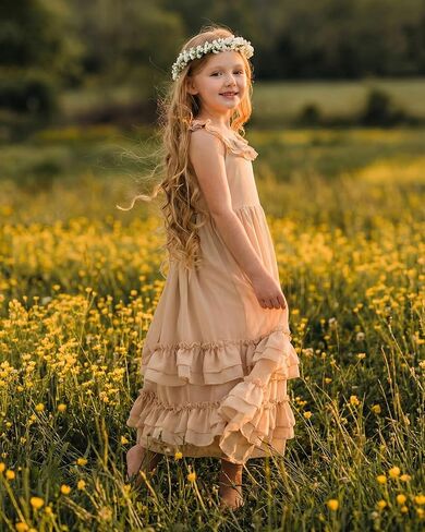 Boho Flower Girl Dress Chiffon Ruffle Backless Toddler Girls Dress for Beach Wedding Photoshoot in Saudi Arabia