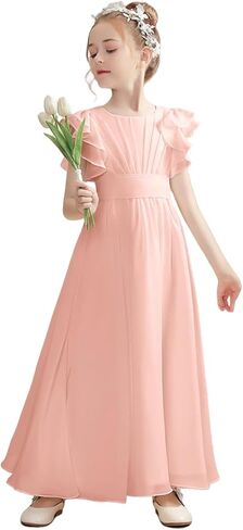 Junior Bridesmaid Dresses Ruffle Short Sleeves Chiffon Flower Girl Dress Formal Dress for Special Occasions in Kuwait