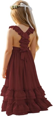 Boho Flower Girl Dress Chiffon Ruffle Backless Toddler Girls Dress for Beach Wedding Photoshoot in Saudi Arabia