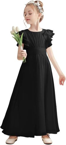 Junior Bridesmaid Dresses Ruffle Short Sleeves Chiffon Flower Girl Dress Formal Dress for Special Occasions in Saudi Arabia